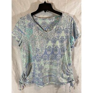Gloria Vanderbilt Women’s Large Short Sleeve Blue Paisley Cotton Top